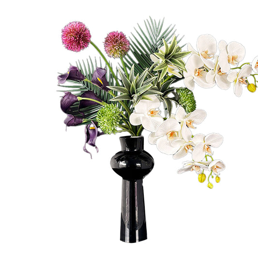 Artificial flower arrangement featuring bulbous Phalaenopsis orchids