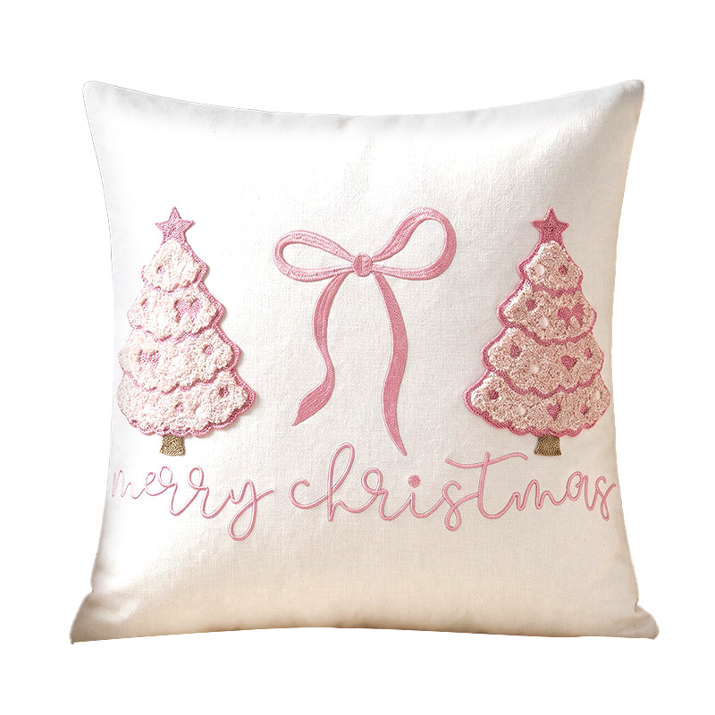 Pink Christmas Tree Bow-Embossed Towel Pillowcase with Filling