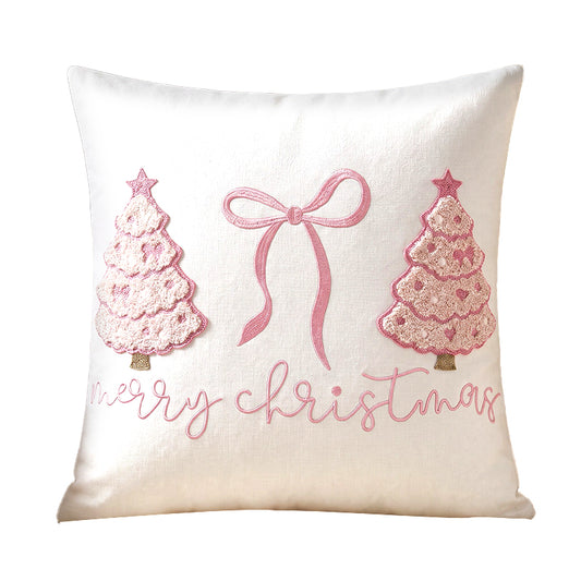Pink Christmas Tree Bow-Embossed Towel Pillowcase with Filling