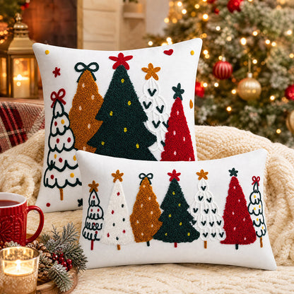 Nordic-style Colorful Christmas Tree Cushion Cover with Filling
