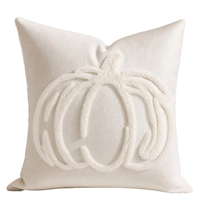 Cream-toned towel embroidery pumpkin throw pillow cover