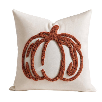 Cream-toned towel embroidery pumpkin throw pillow cover