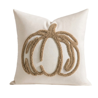 Cream-toned towel embroidery pumpkin throw pillow cover