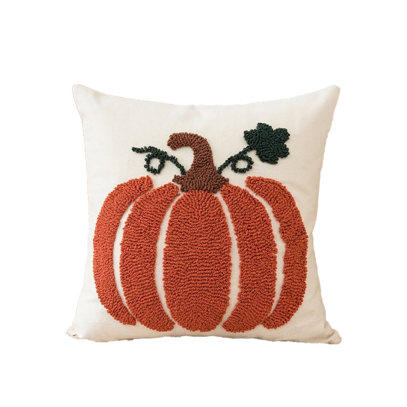 Towel-embroidered pumpkin throw pillow cover, Thanksgiving cushion