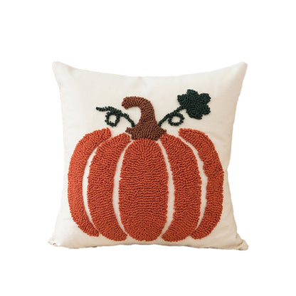 Towel-embroidered pumpkin throw pillow cover, Thanksgiving cushion