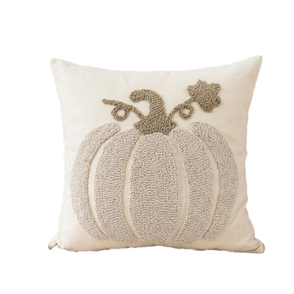 Towel-embroidered pumpkin throw pillow cover, Thanksgiving cushion