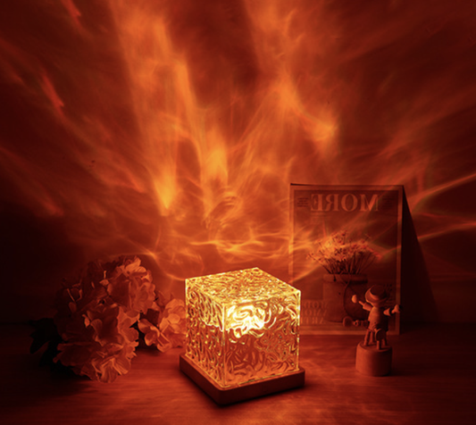 Rotating Water Ripple Night Light Creative Bedside Flame Ambient Lamp Romantic Gift Starry Sky Projection Lamp