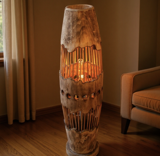 handmade woven solid wood craft floor lamp