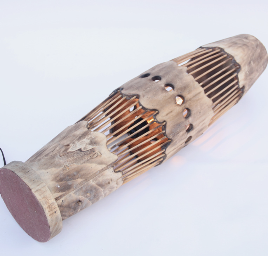 handmade woven solid wood craft floor lamp