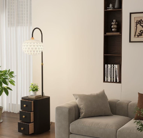 Cream Style Floor Lamp with Drawer
