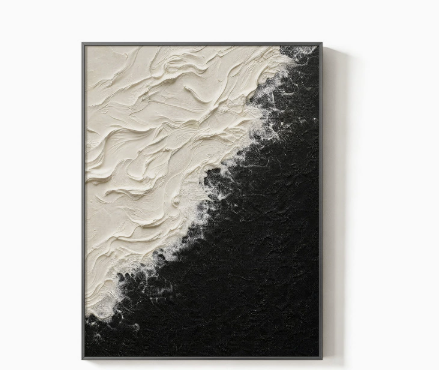 Black and White Abstract Hotel Apartment Framed Decorative Painting Modern Minimalist Ocean Waves Living Room Entrance Hanging Painting