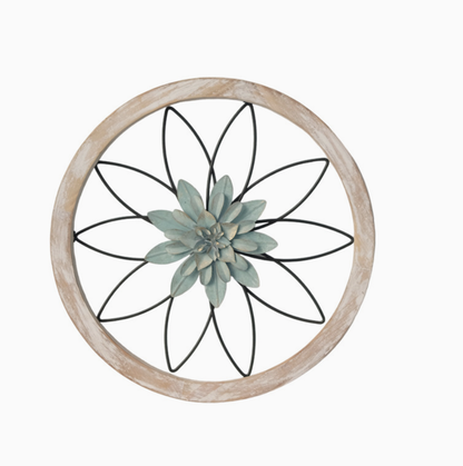 Living Room Entrance Vintage Wall Decoration Wall Hanging 3-Piece Set Round Wooden Frame Flower Wall Decoration