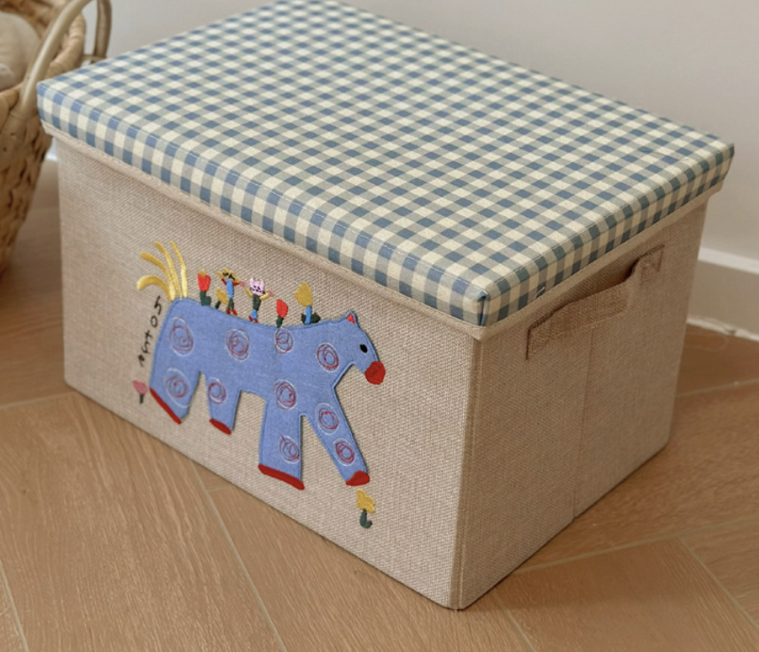 Thickened Fabric Cute Cartoon Storage Basket Household Living Room Sundries Organizer Basket Clothes Snacks Washable Storage Basket