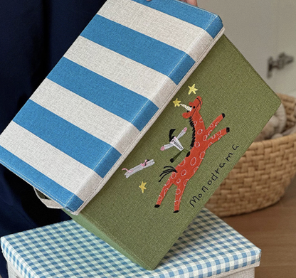 Thickened Fabric Cute Cartoon Storage Basket Household Living Room Sundries Organizer Basket Clothes Snacks Washable Storage Basket