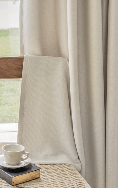 Double-Sided Linen Blackout Curtains Bedroom Cream Style No-Drill Installation Curtains