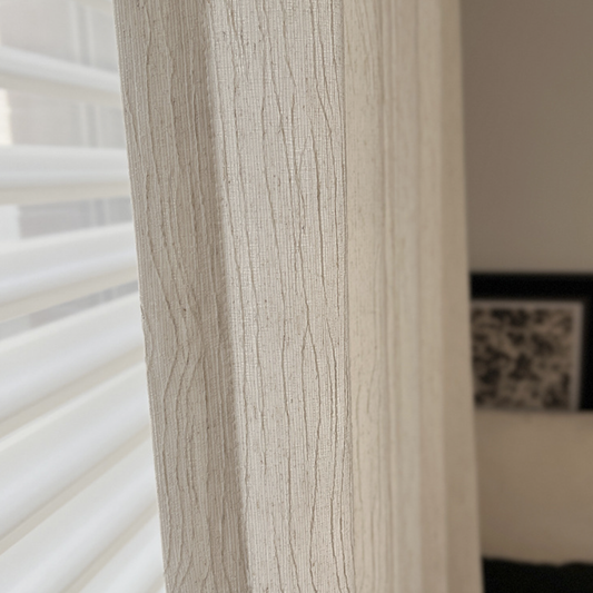 Fufeng Sheer Linen Color Cotton-Linen Texture Vertical Stripe Jacquard Ambient Light-Transmitting Privacy-Protecting Black Edge Design Living Room Sheer Curtain