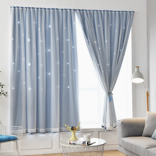 Hook-and-Loop No-Drill Hollow Star Nordic Internet-Famous Curtain Blackout Fabric