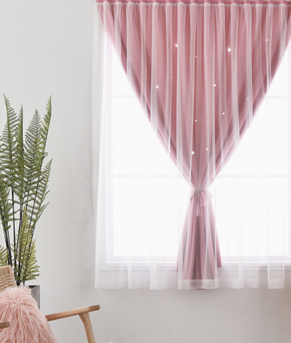 Hook-and-Loop No-Drill Hollow Star Nordic Internet-Famous Curtain Blackout Fabric
