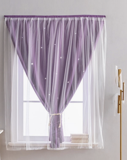 Hook-and-Loop No-Drill Hollow Star Nordic Internet-Famous Curtain Blackout Fabric